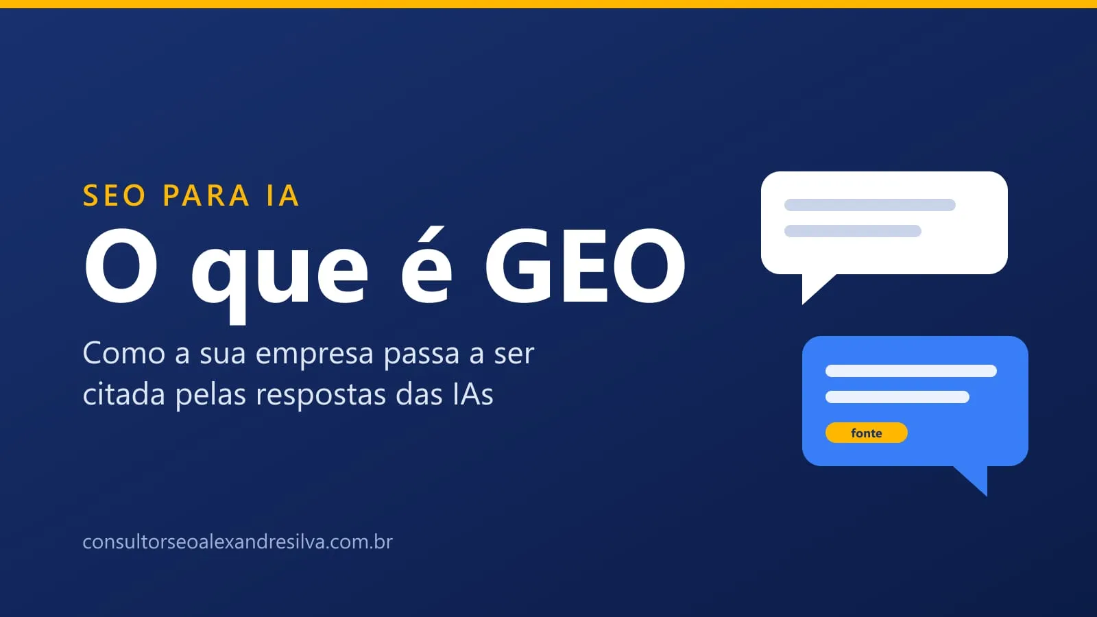 Capa com o título O que é GEO e dois balões de conversa, um deles com uma etiqueta de fonte